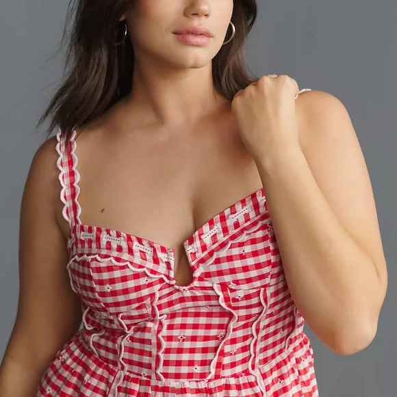 Anthropologie Sleeveless Sweetheart Gingham Midi Dress - Picture 4 of 11